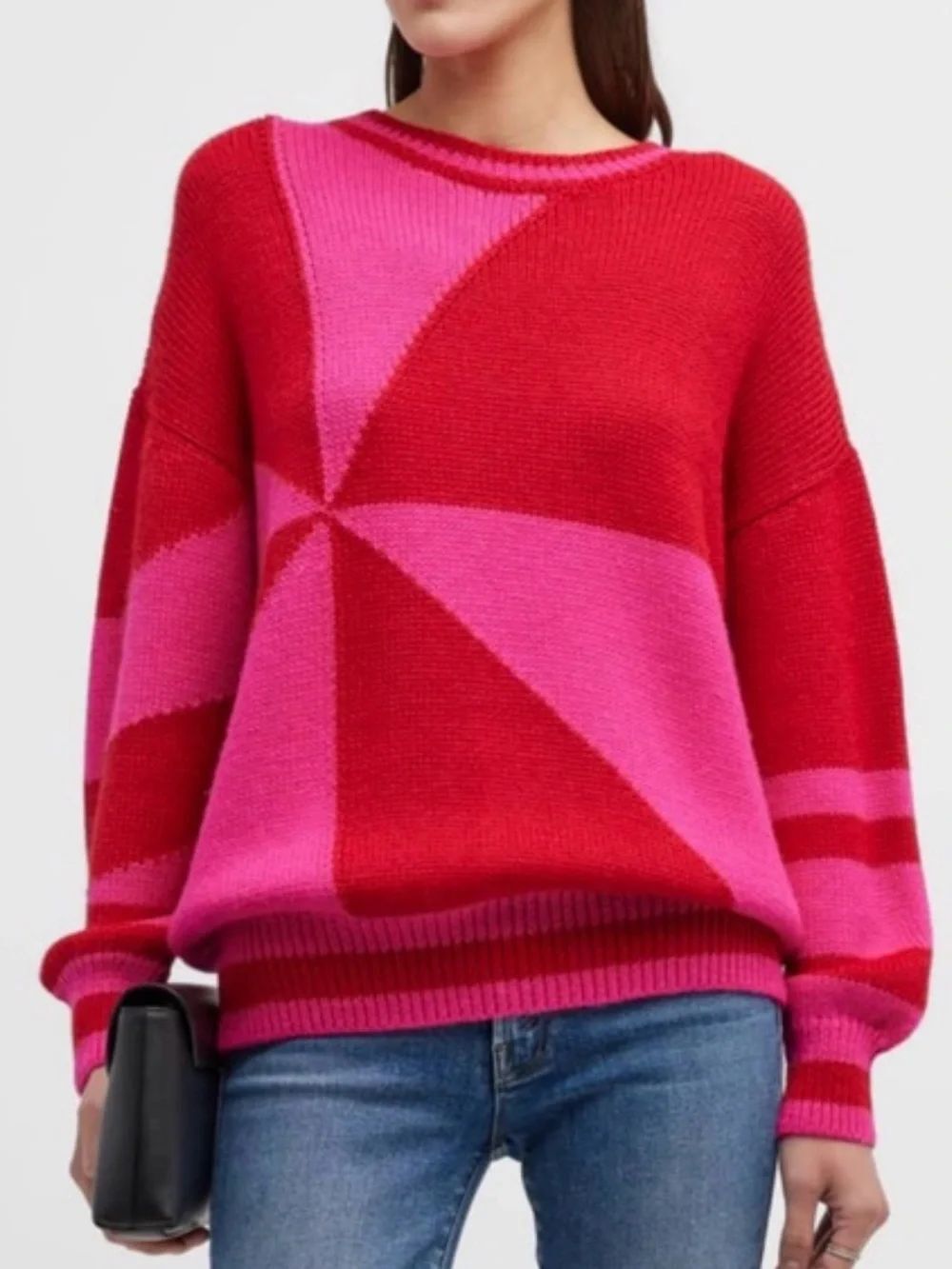 MOTHER the easy drop jumper color block Geometric Crewneck Sweater